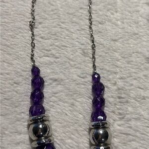 Purple/Silver Bead Drop Necklace 20-22”